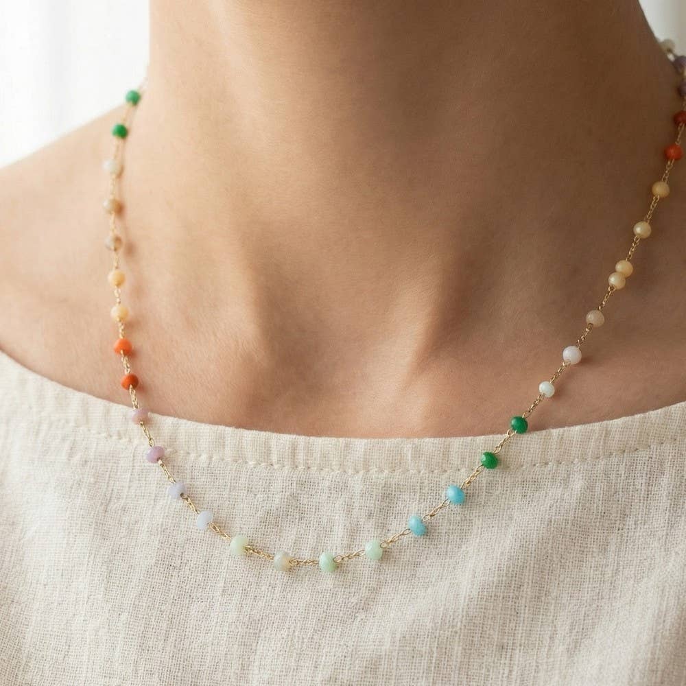 Soilee Assorted Dainty Bead Station Chain Necklace