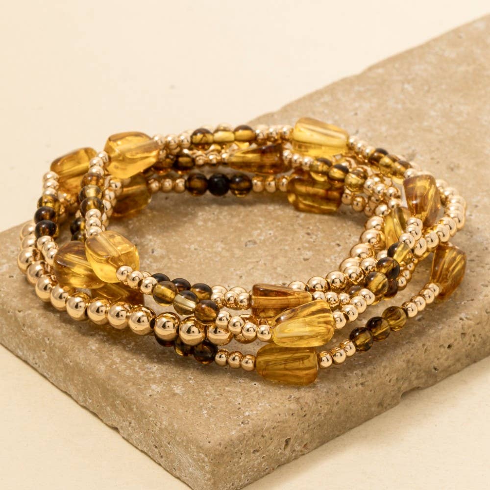 Ripp Small Marble Resin And Mini Metallic Beaded Bracelet Set