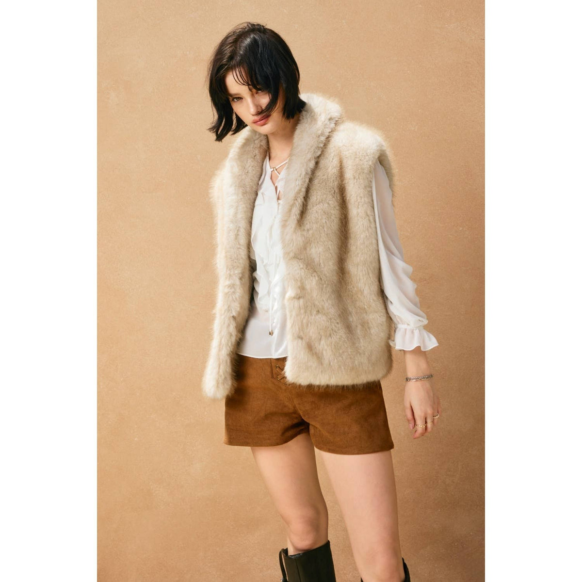 Lenni Snow Angel Collared Furry Vest