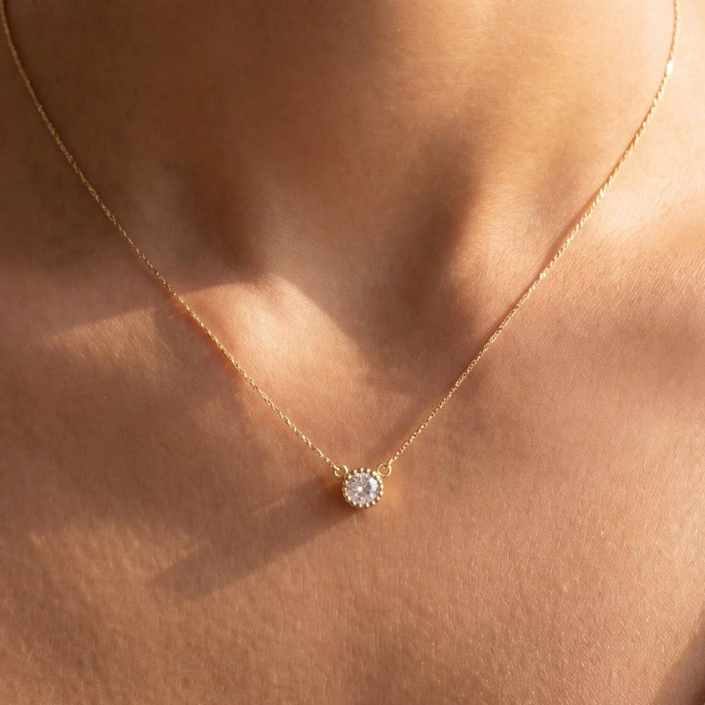 Smithe Dainty Chain Round Cz Halo Solitaire Pendant Necklace