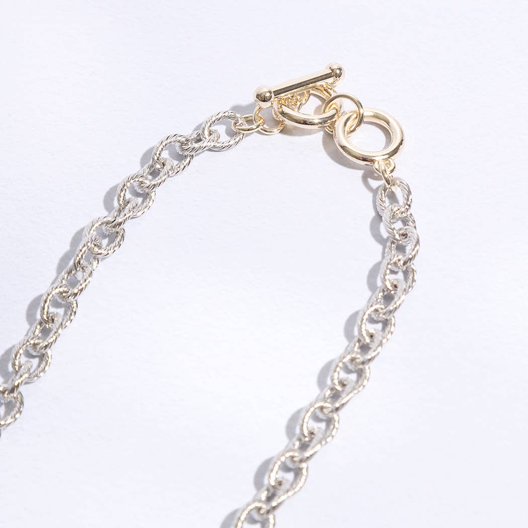 Neds Pave Heart Charm Link Chain Necklace
