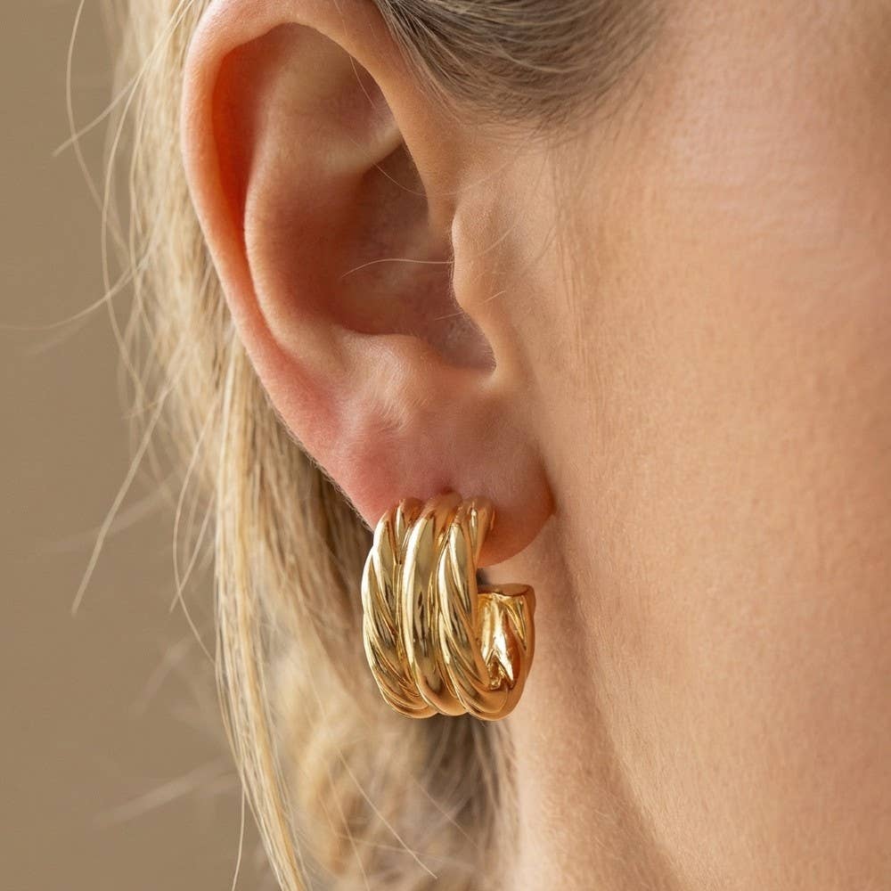 Bider Gold Triple Twisted Rope Hoop Earrings