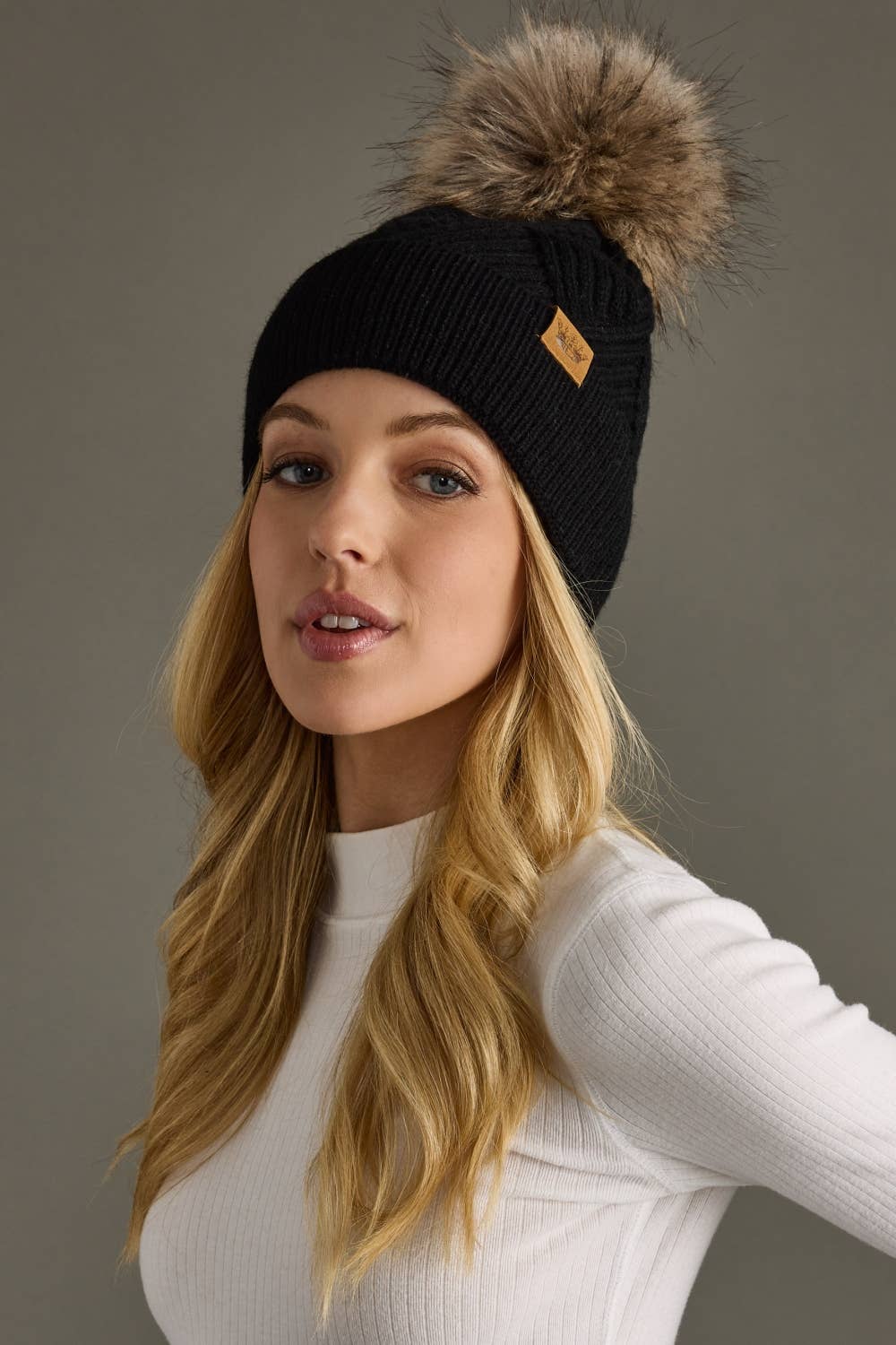 Wilbur Black Decorative Knit Pom Hat