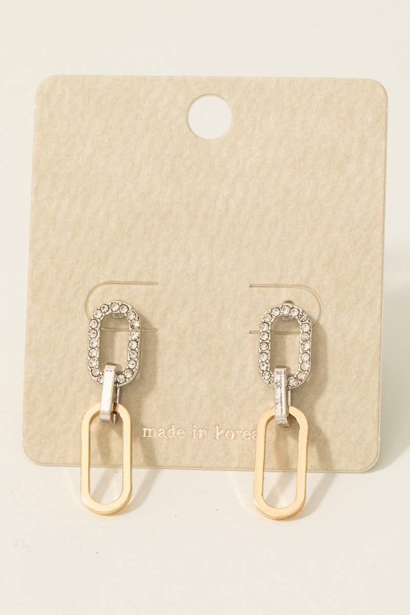 Austin Two Tone Pave Oval Chain Dangle Earrings