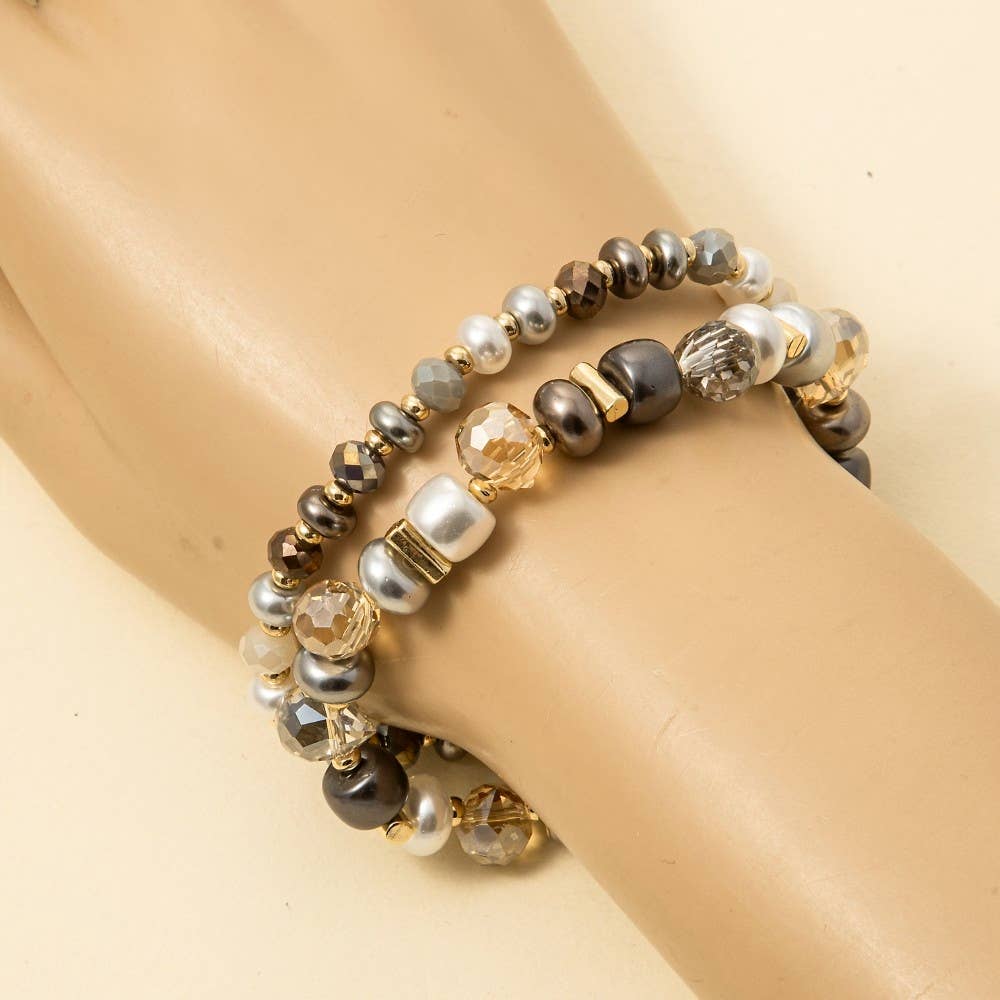 Flay Pearls And Faceted Beads Bracelet Set (2 Colors!)