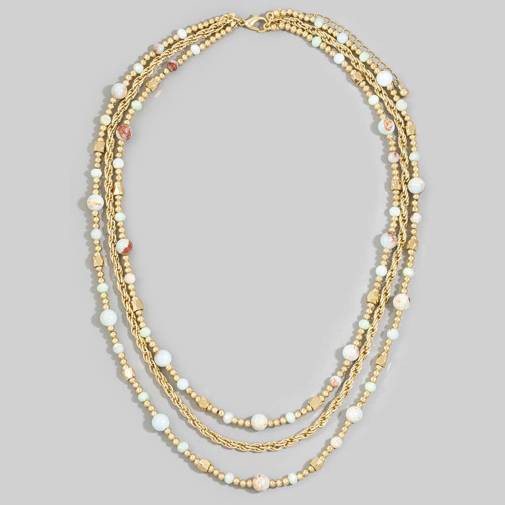 Jarvis Triple Strand Semi Precious Stone Rope Chain Necklace