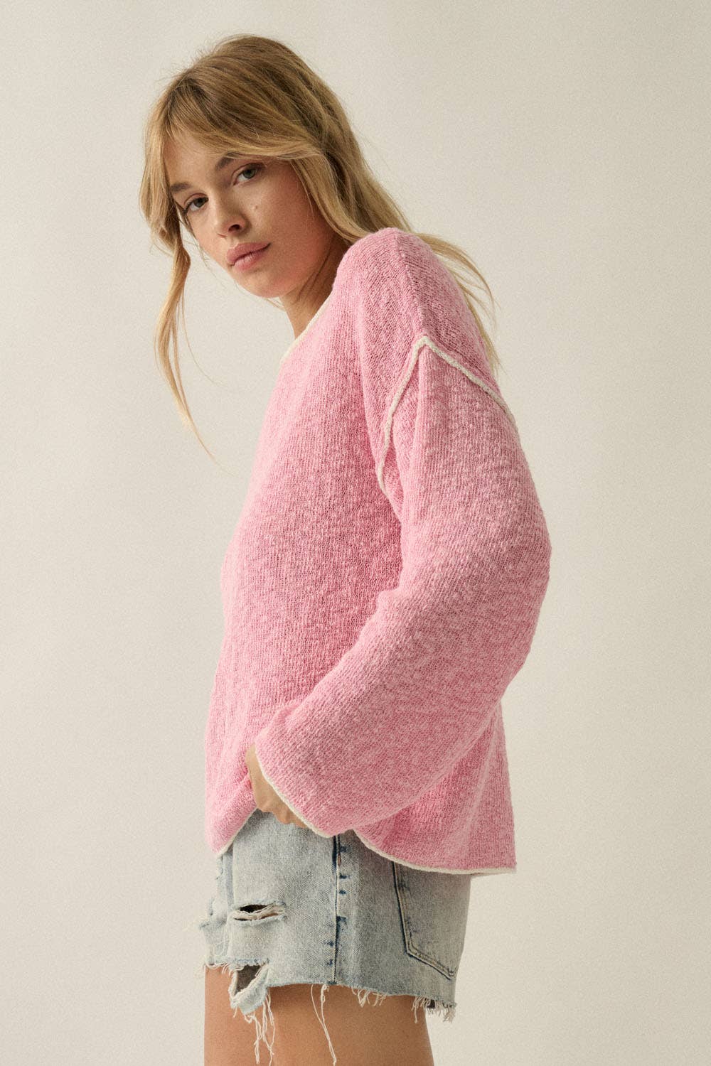 Gully Contrast Rolled-Edge Loose-Fit Sweater FINAL SALE
