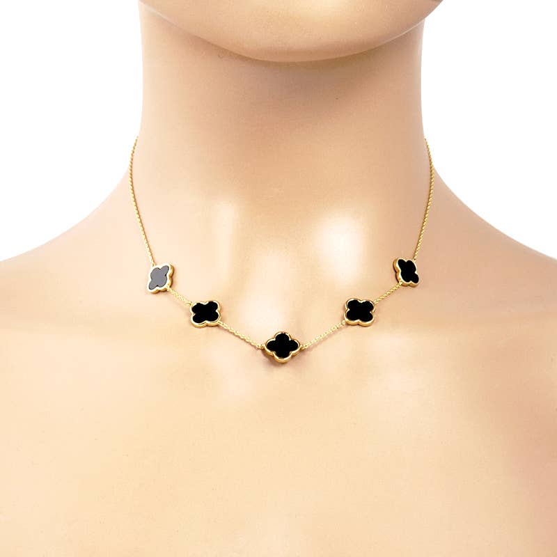 Norma Gold-Dipped Linked Colored Clover Necklace