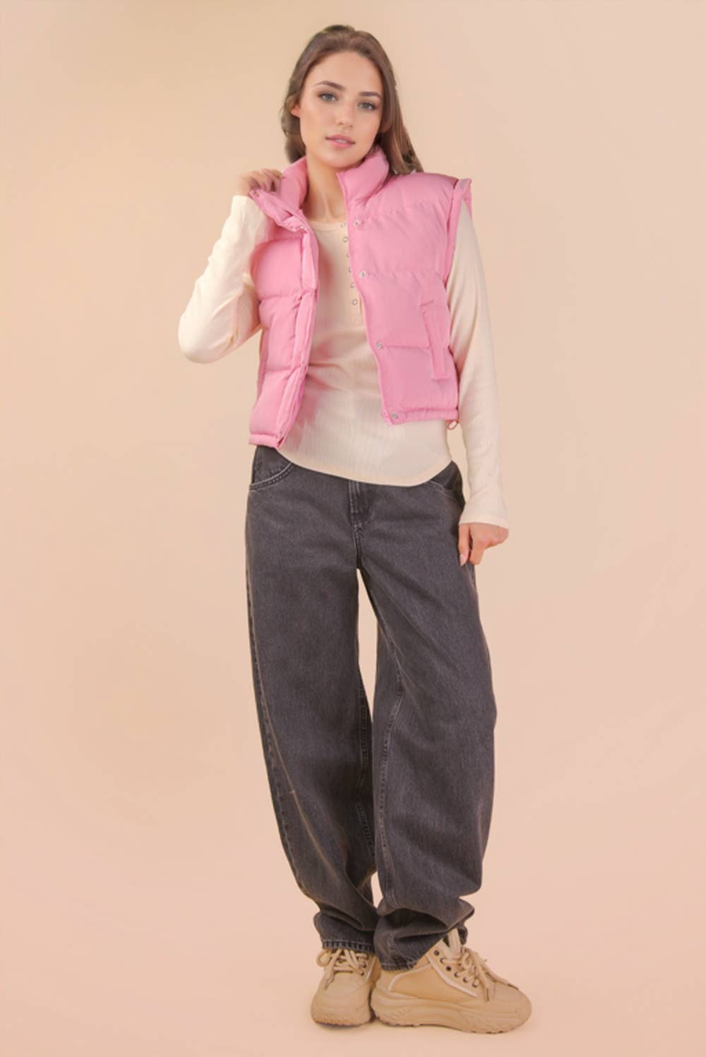 Voy Mock Neck Casual Puffer Vest FINAL SALE