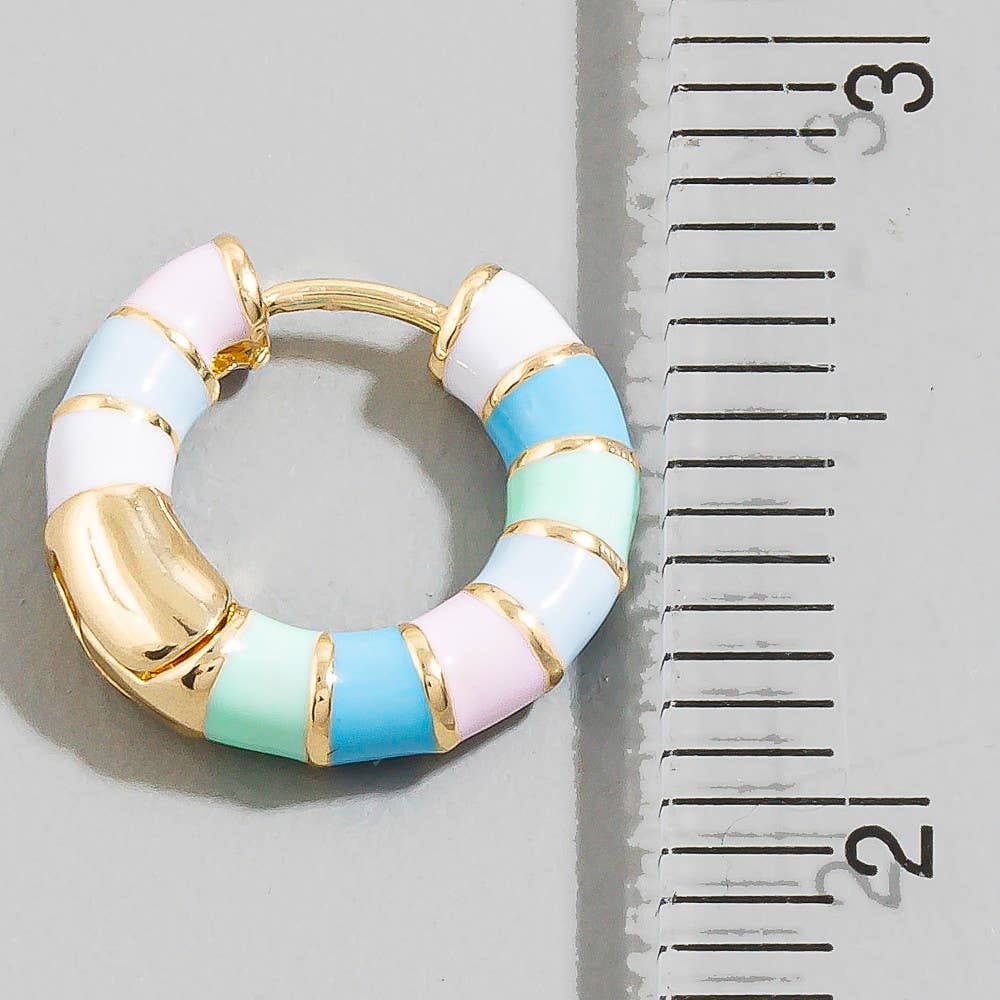 Alington Multicolor Pastel Enamel Striped Huggie Hoop Earrings