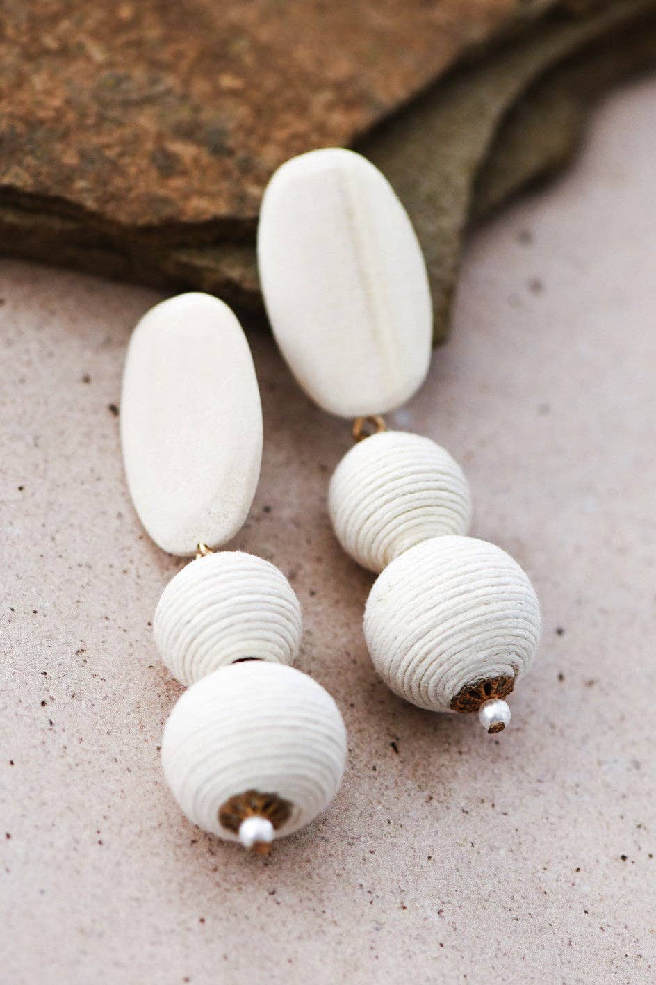 Avery Boho Ivory Wooden Dangle Earrings