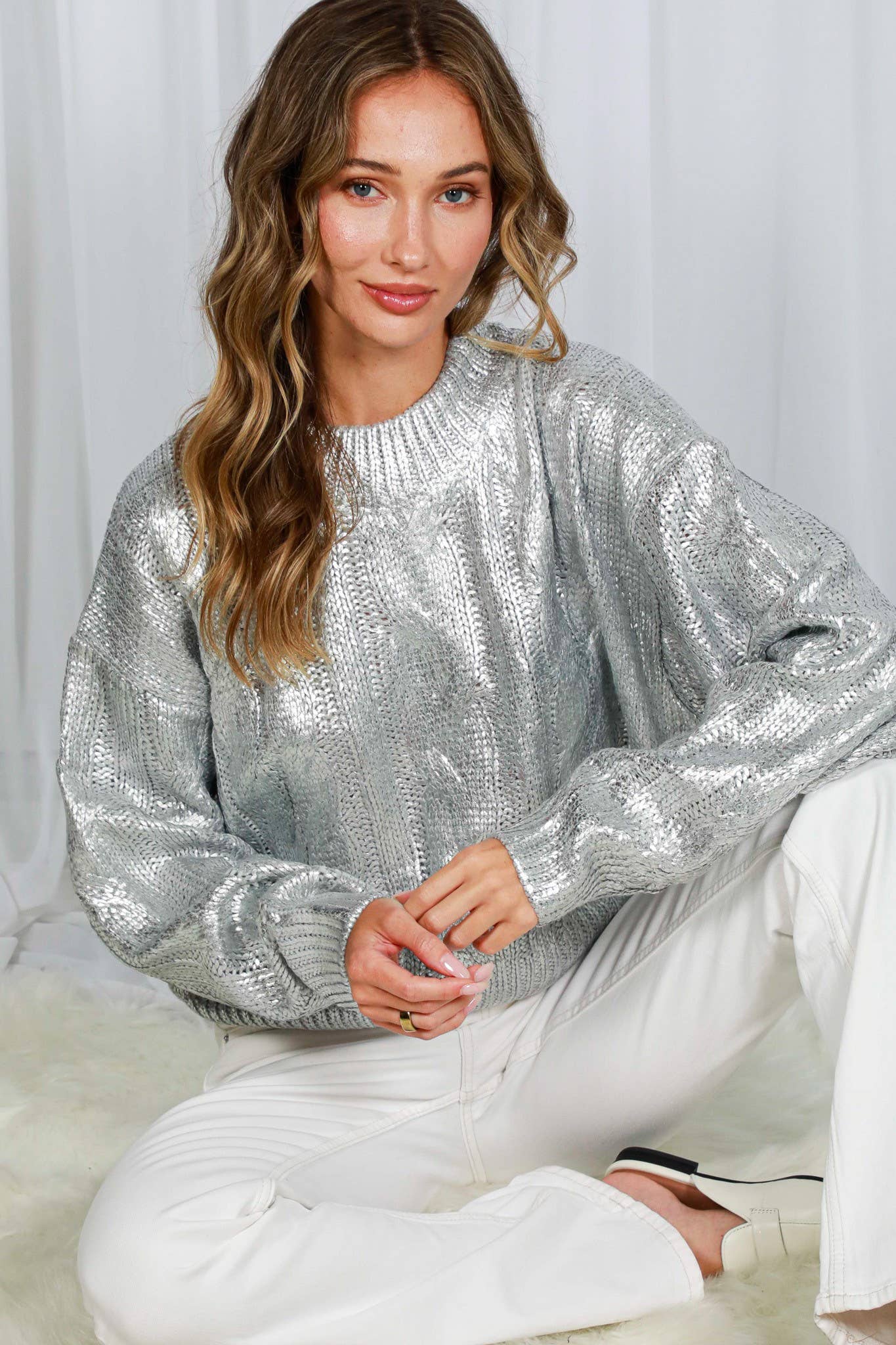 Elaina Metallic Silver Sweater FINAL SALE