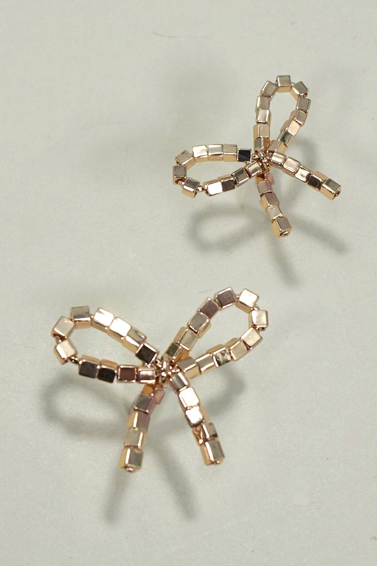 Square Bead Bow Stud Earrings