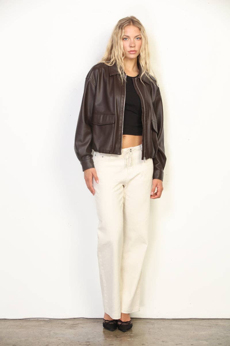 Garrett Faux Leather Bomber Jacket