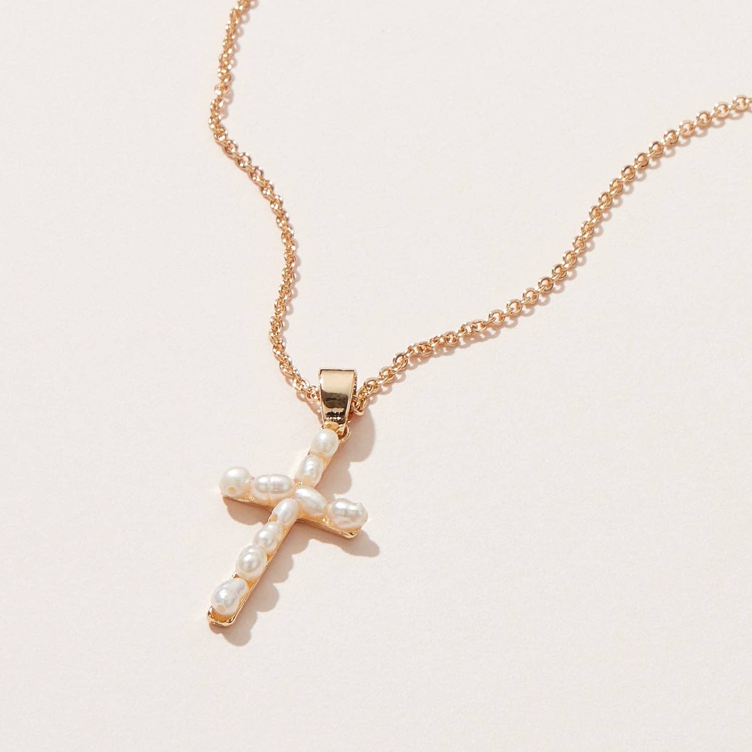 Grace Pearl Gold Cross Pendant Necklace