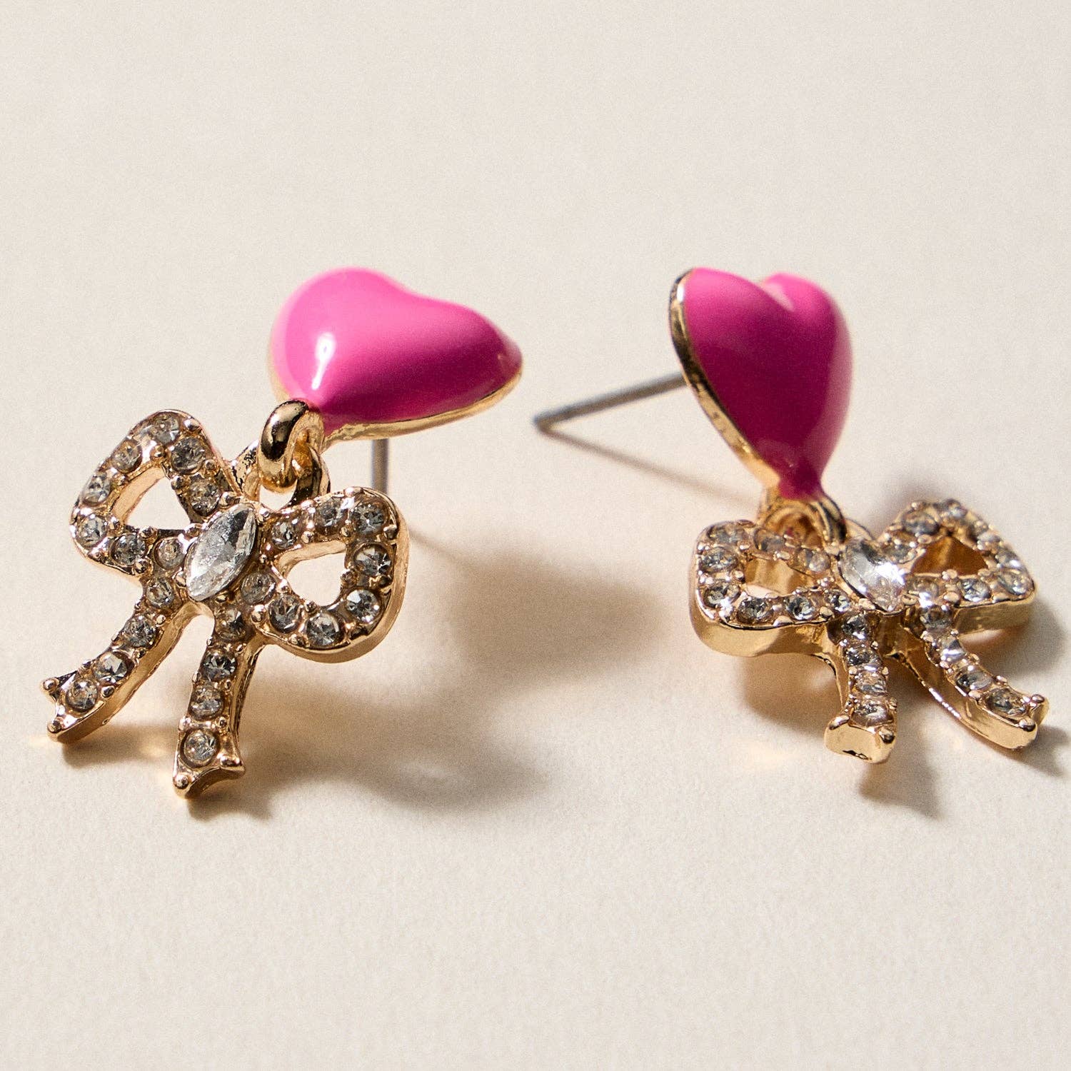 Hanes Heart & Bow Rhinestone Stud Earrings – Cute Valentine Drop Earrings FINAL SALE