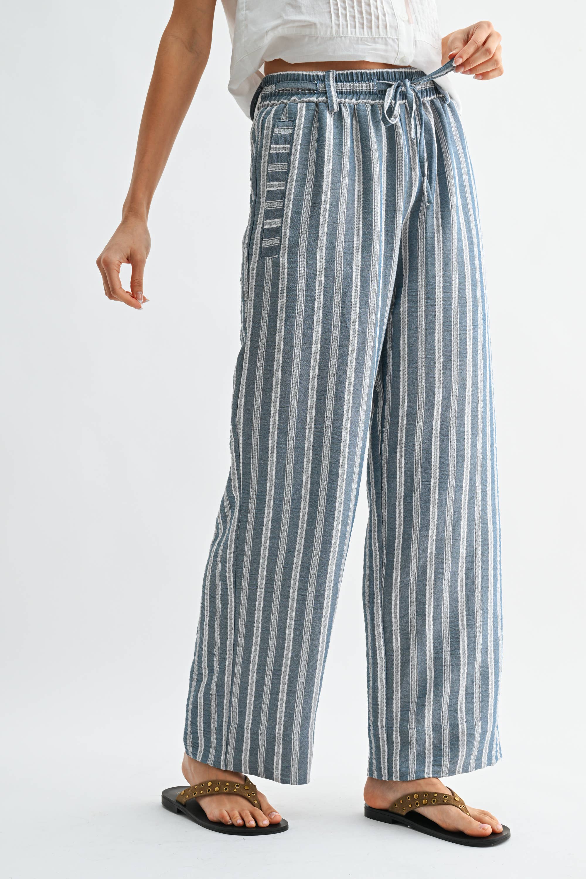 Hanna Striped Wide Leg Drawstring Pants PREORDER