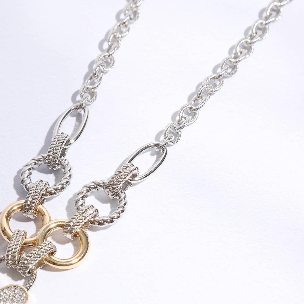 Neds Pave Heart Charm Link Chain Necklace