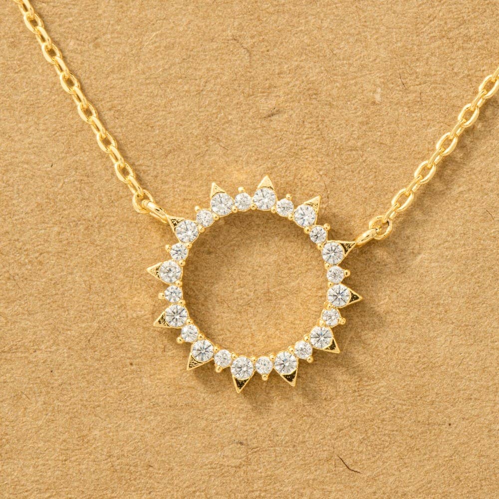 Aggra Gold Dipped Pave Circle Sun Pendant Necklace (2 Colors!)