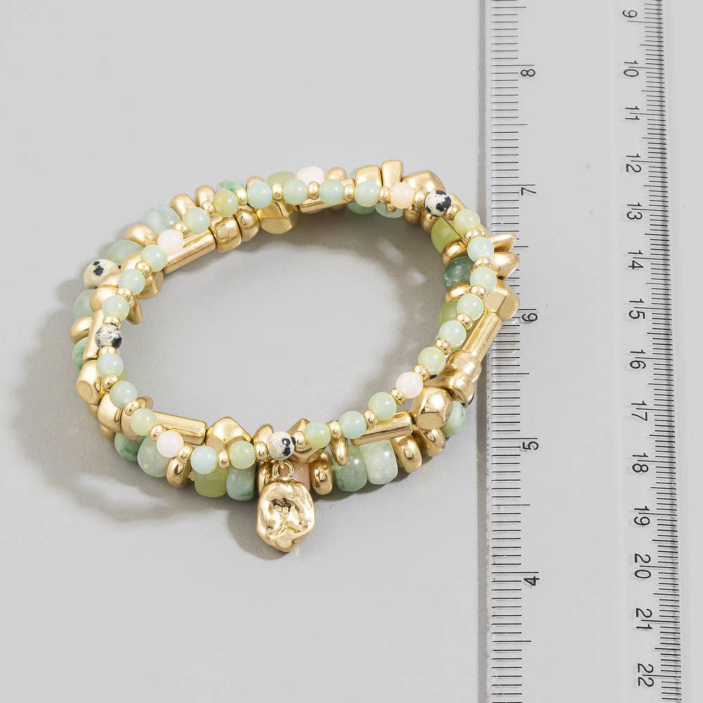 Amos Semi Precious Stone And Metal Layered Bracelet Stack