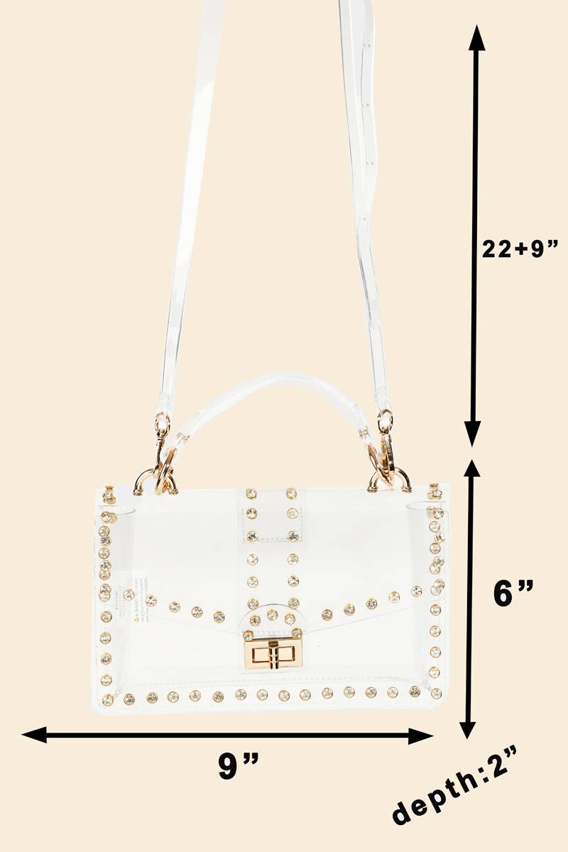 Sartin Transparent Rectangle Rhinestone Trim Bag