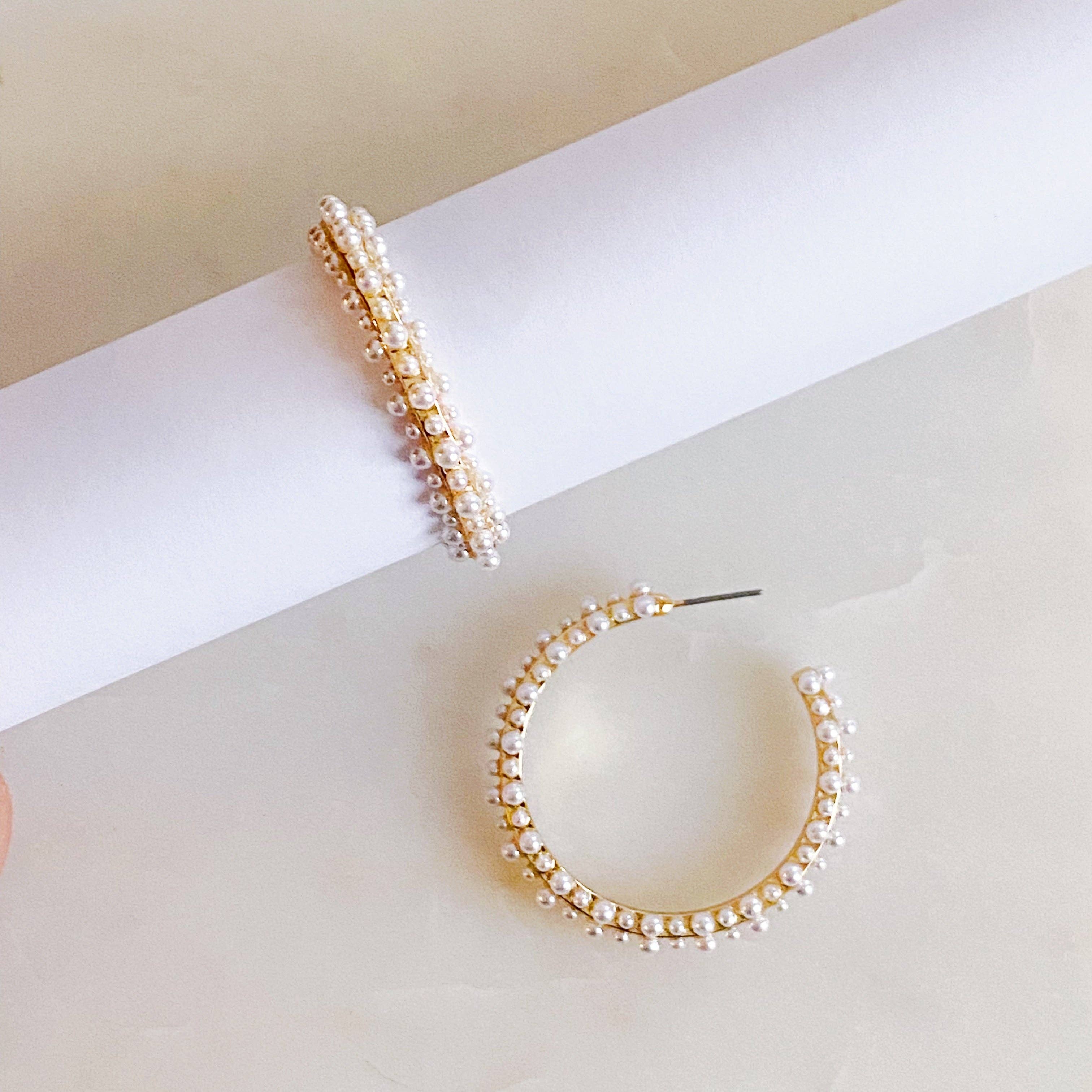 Devon Delicate Pearl Deco Hoop Earrings