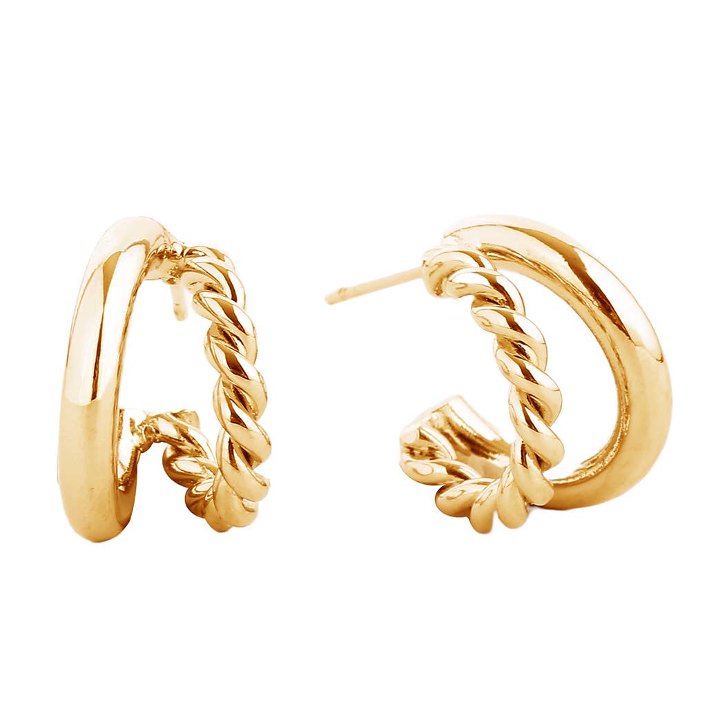 Dallas 14K Gold-Dipped Twist Solid Double Hoop Earrings (2 Colors!)