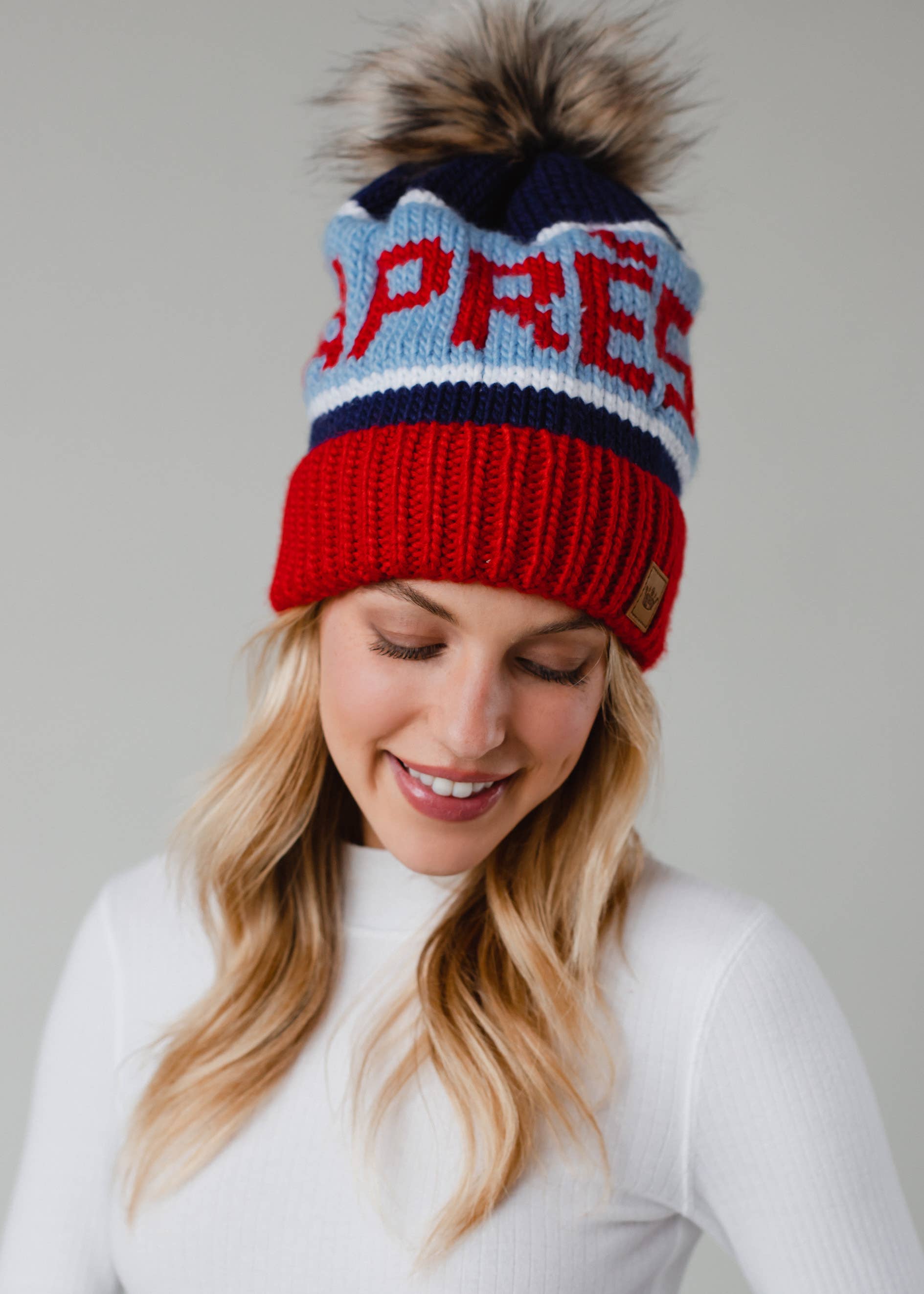 Livi Red, Lt. Blue & Navy Apres Pom Hat