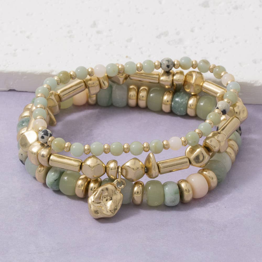 Amos Semi Precious Stone And Metal Layered Bracelet Stack