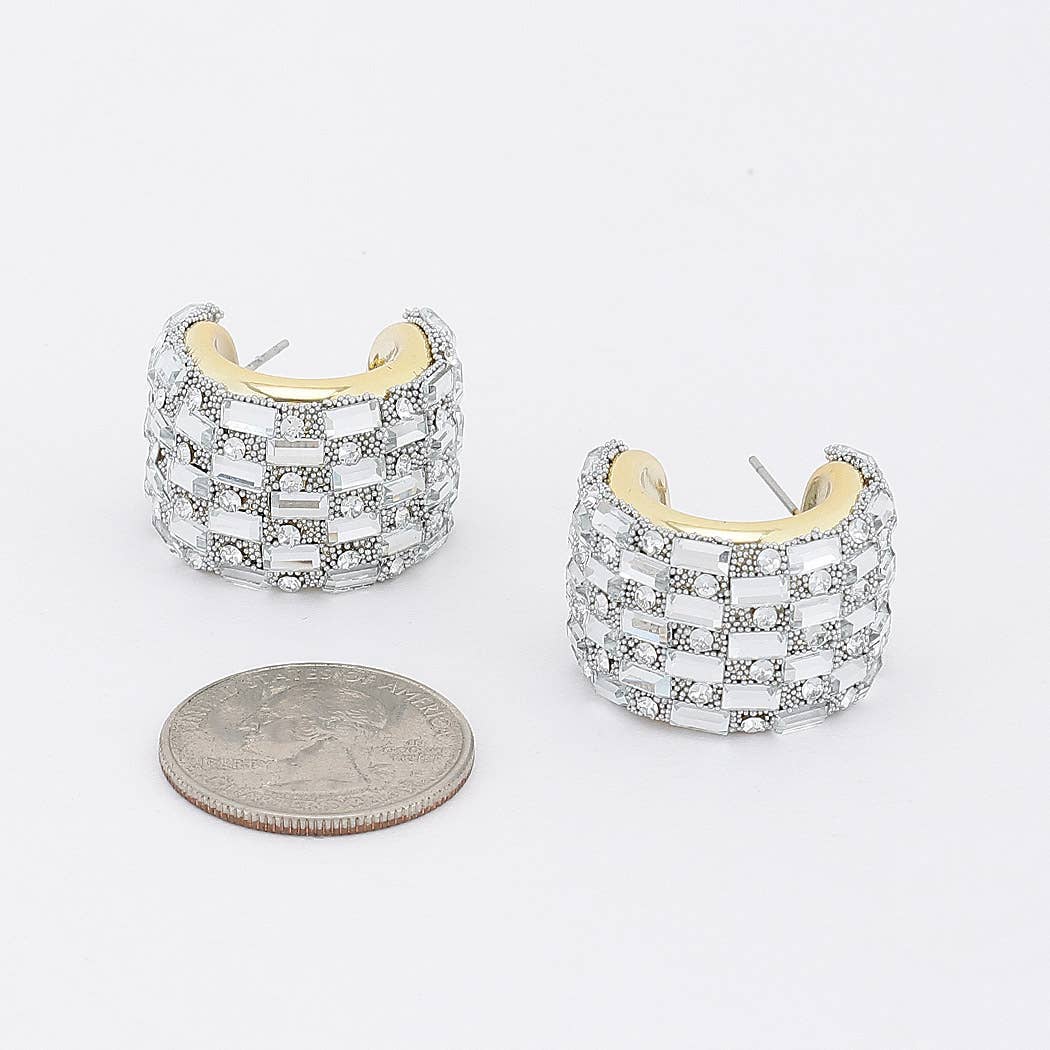 Verma Baguette Rhinestone Hoop Earrings