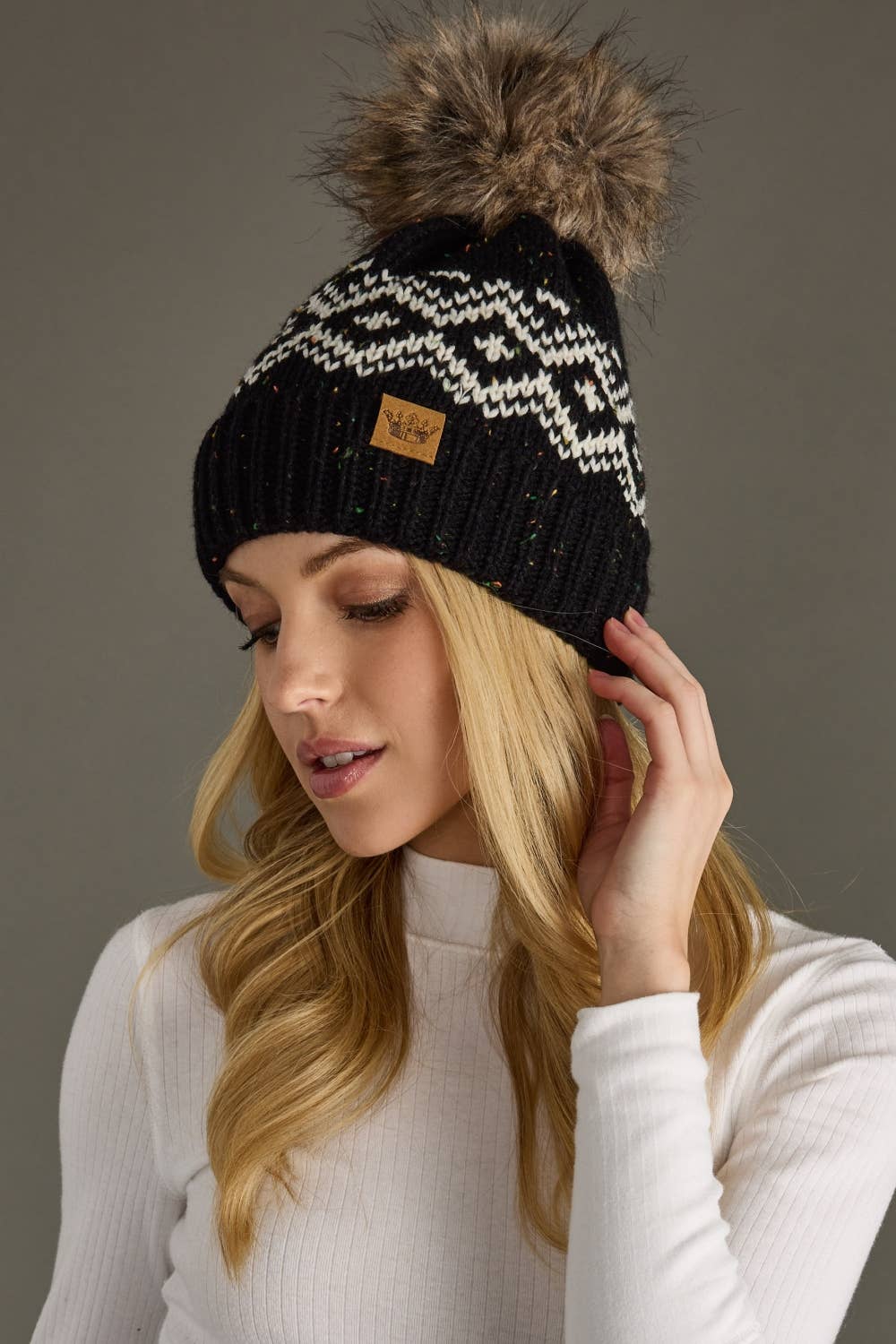 Wheeler Black & Speckled Patterned Pom Hat