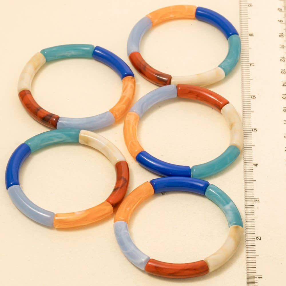 Rue Marble Resin Tube Elastic Bracelet Set (2 Colors!)