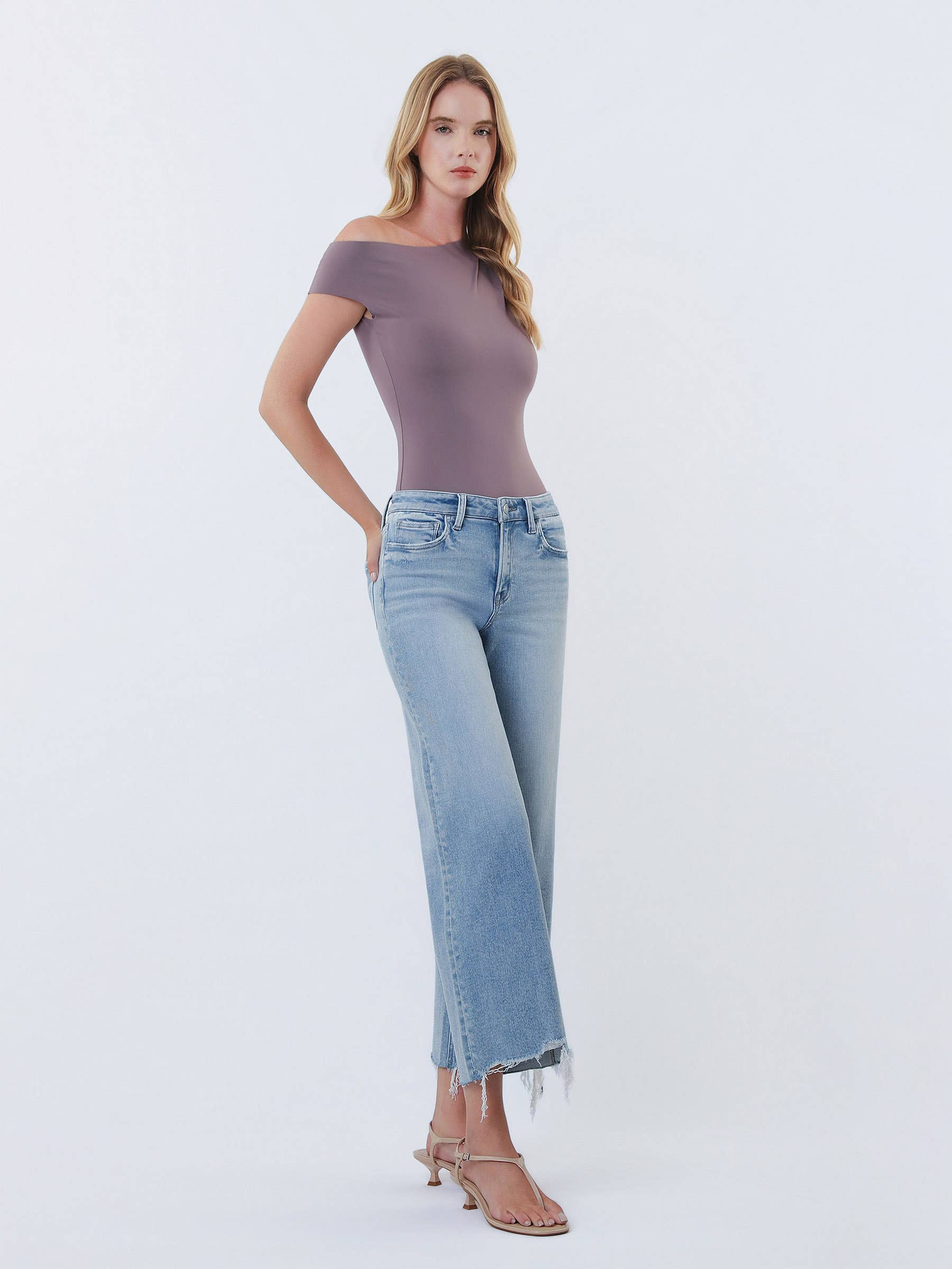 Vervet Ramsey High Rise Distressed Hem Crop Wide Jeans PREORDER