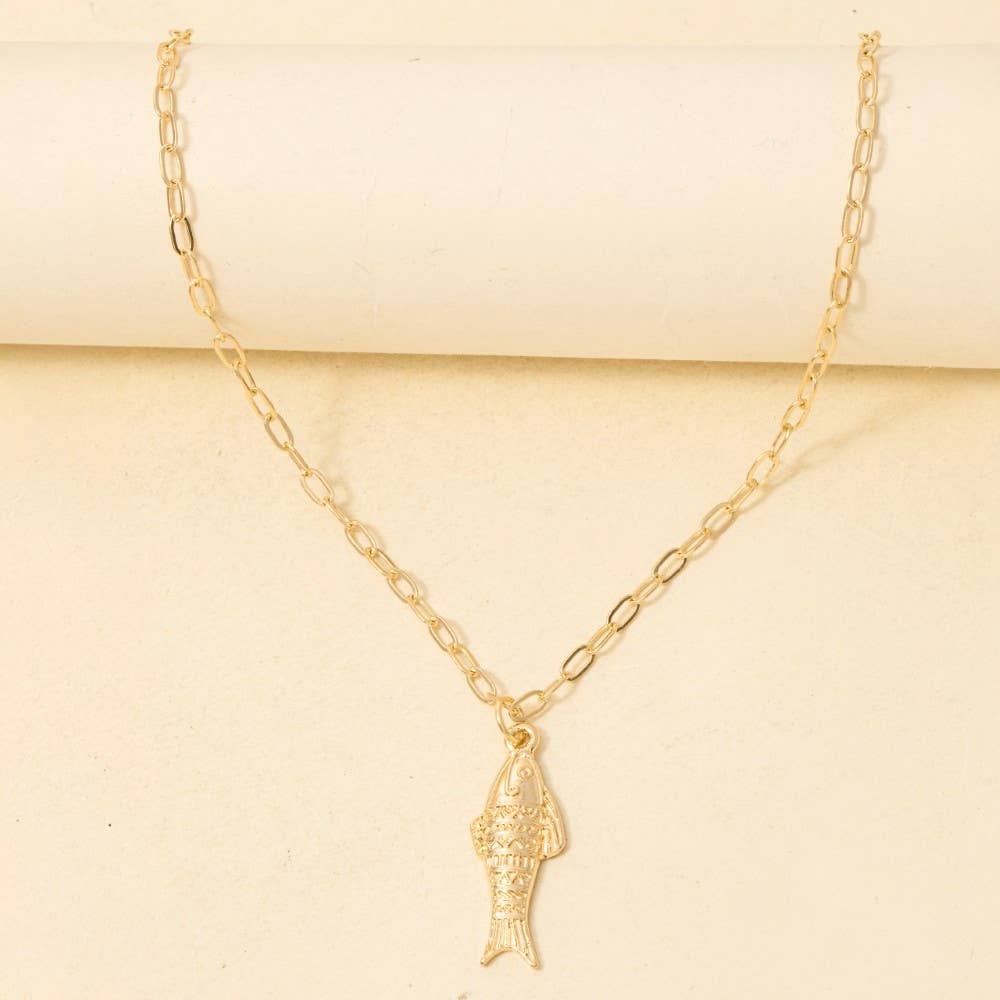 Appella Detailed Fish Pendant Dainty Chain Necklace