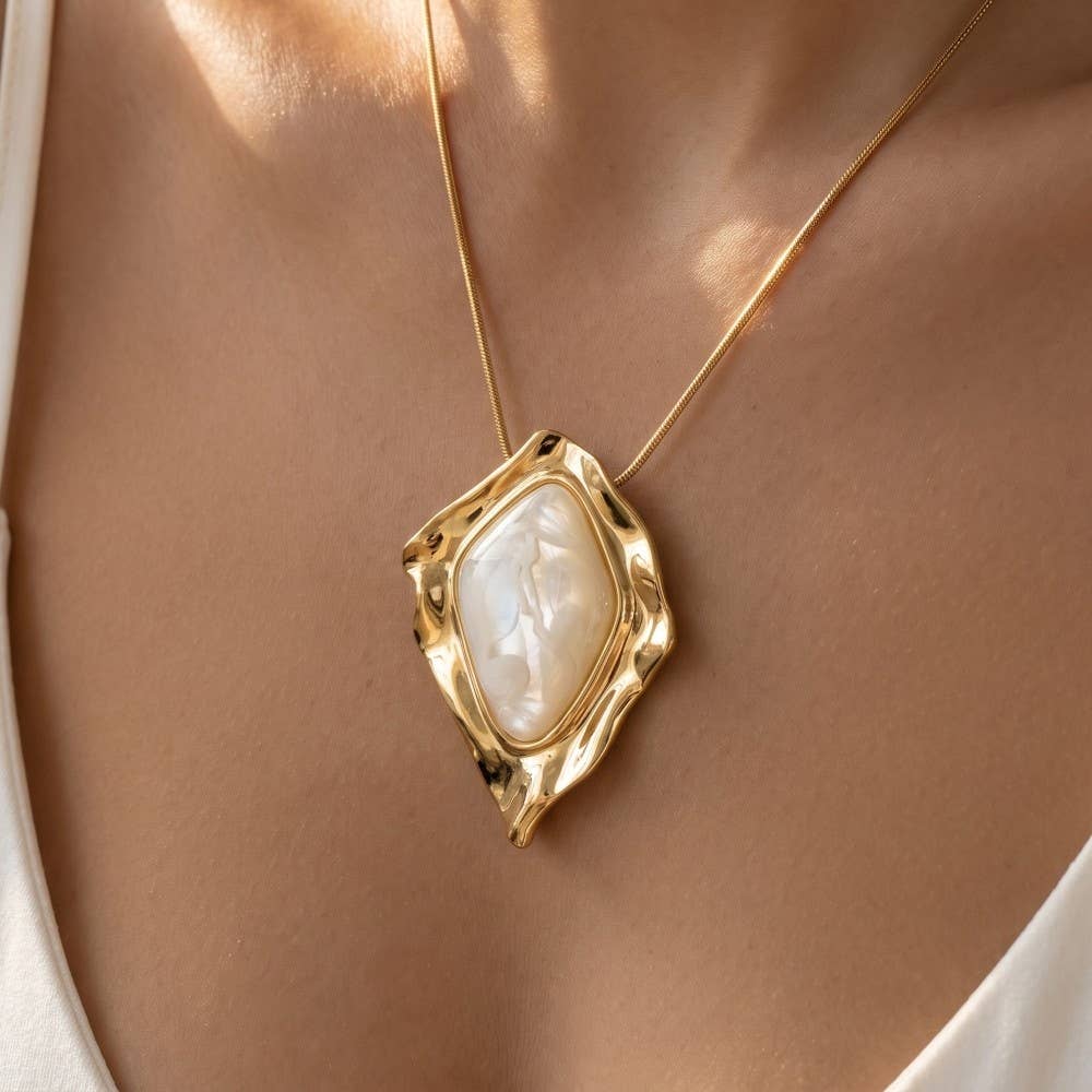 Steve Molten Frame Marbled Stone Pendant Necklace