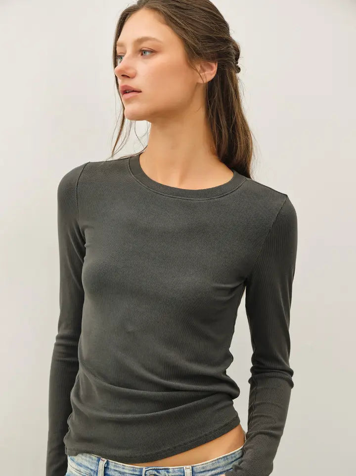 Hoffman Ribbed Crewneck Long Sleeve Top
