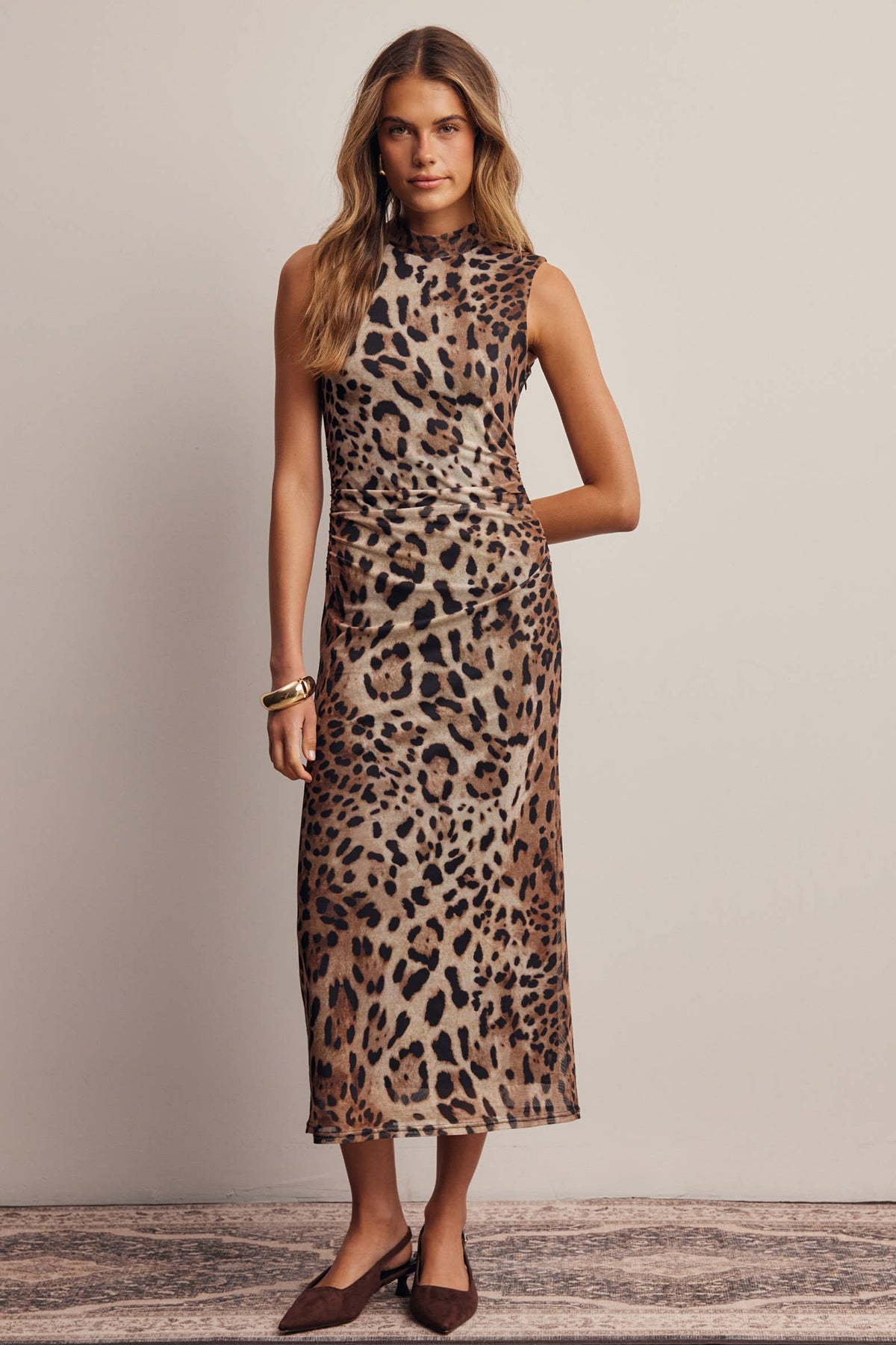 Toots Leopard Print Power Mesh Midi Dress