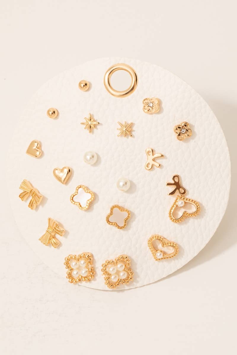 Ayton Mixed Ribbons And Pearl Clover Stud Earrings Set