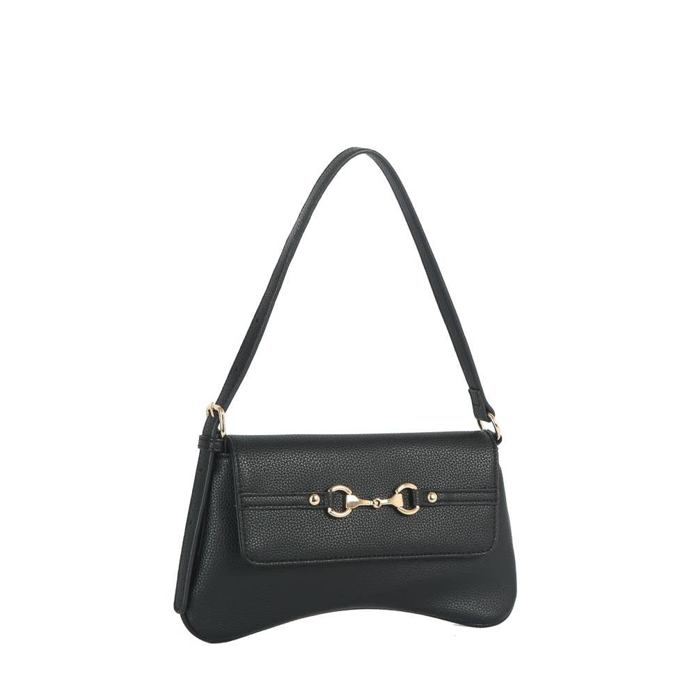 Horsebit Curved Baguette Shoulder Bag
