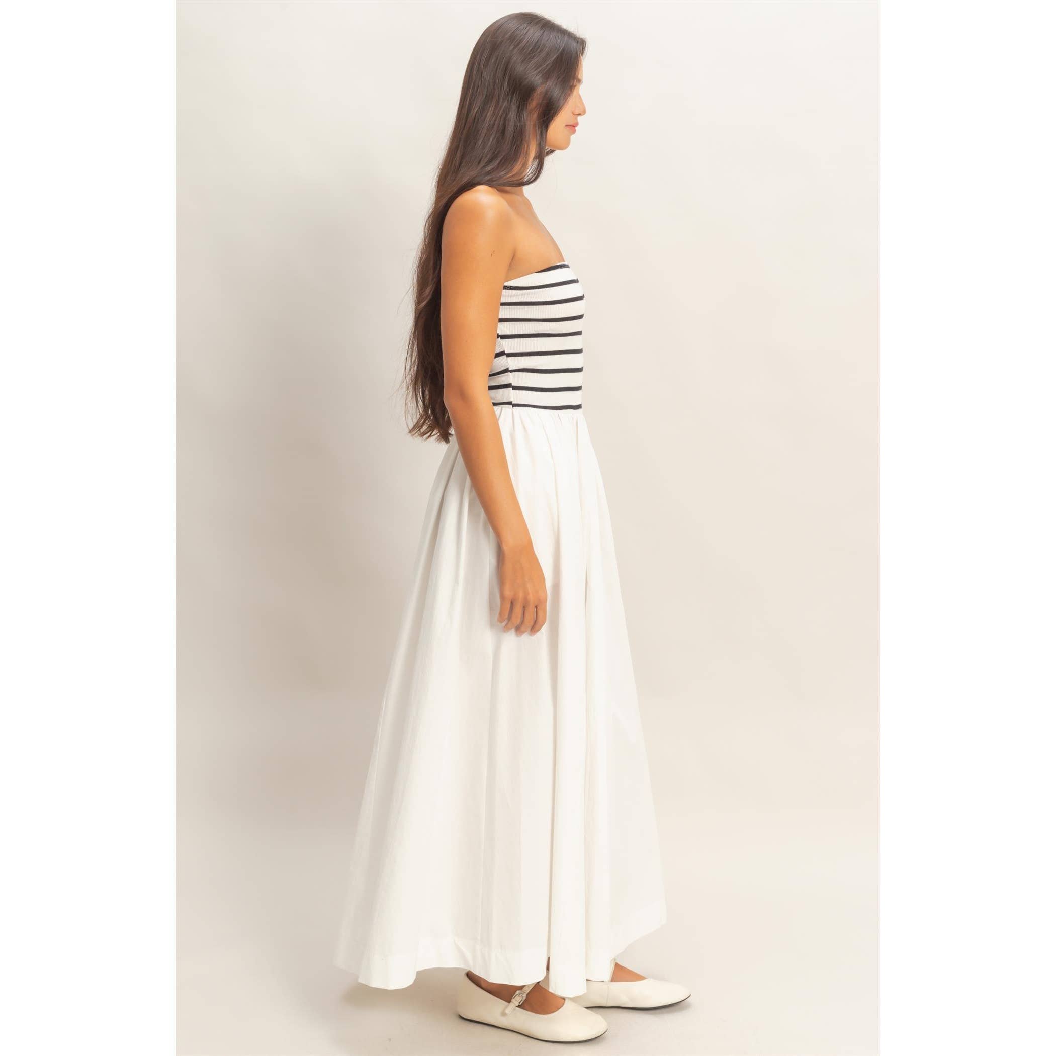 Striped Strapless Flowy Midi Dress