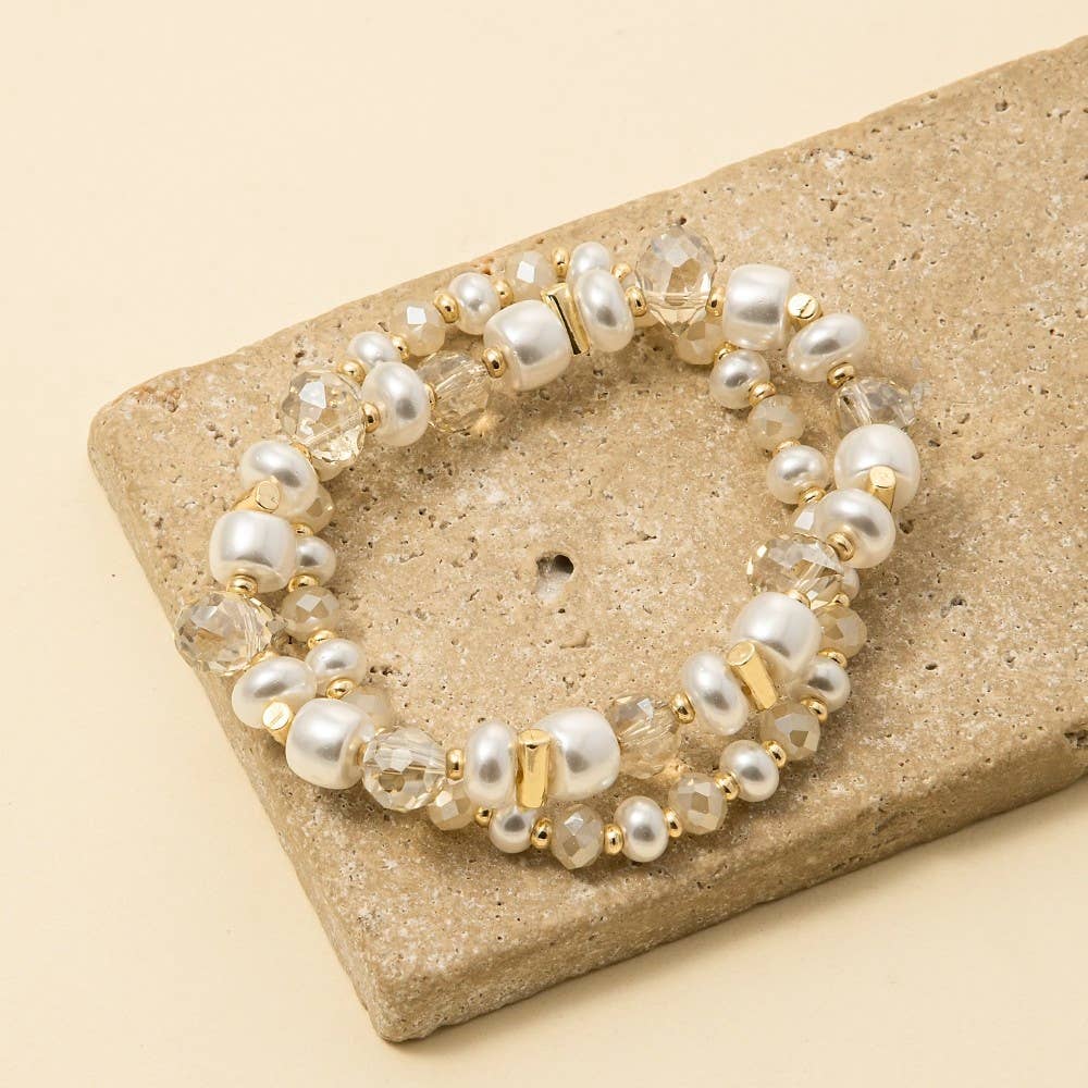 Flay Pearls And Faceted Beads Bracelet Set (2 Colors!)