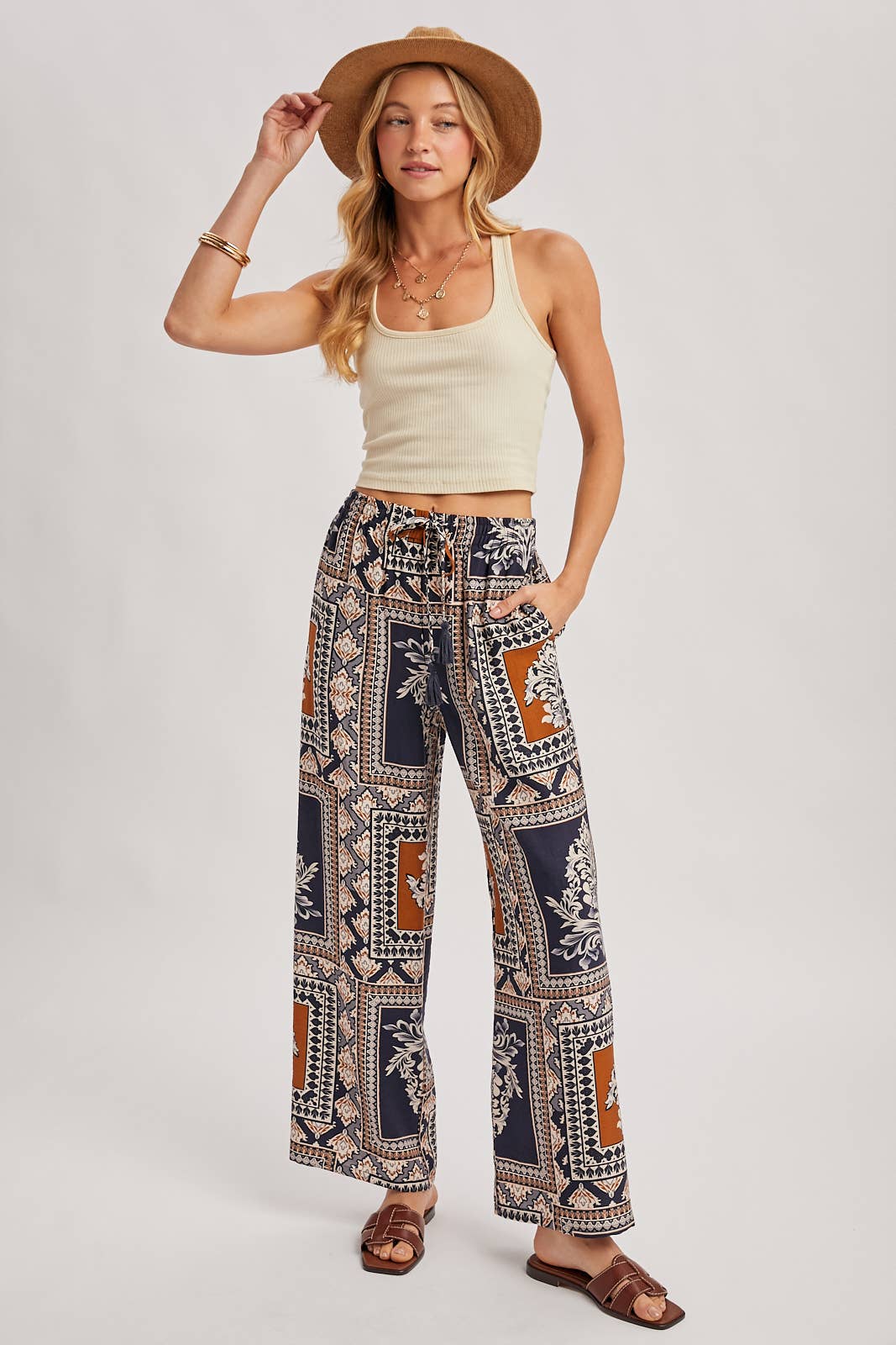 Viki Boho Print Wide Leg Pants