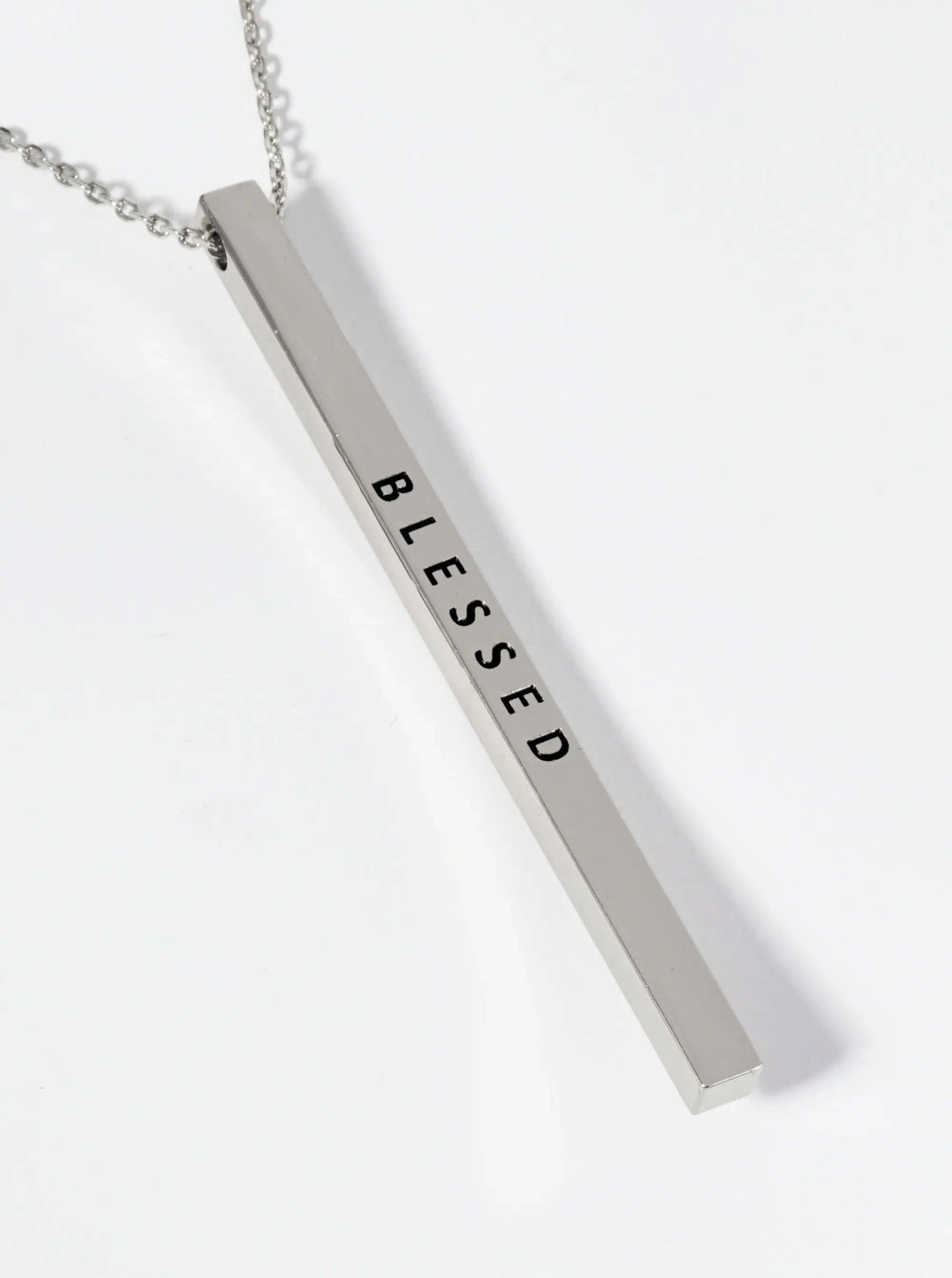 Blessed Vertical Bar Pendant Necklace