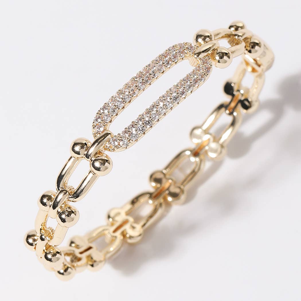 Darby Linked Chain Pave Bar Bangle Bracelet