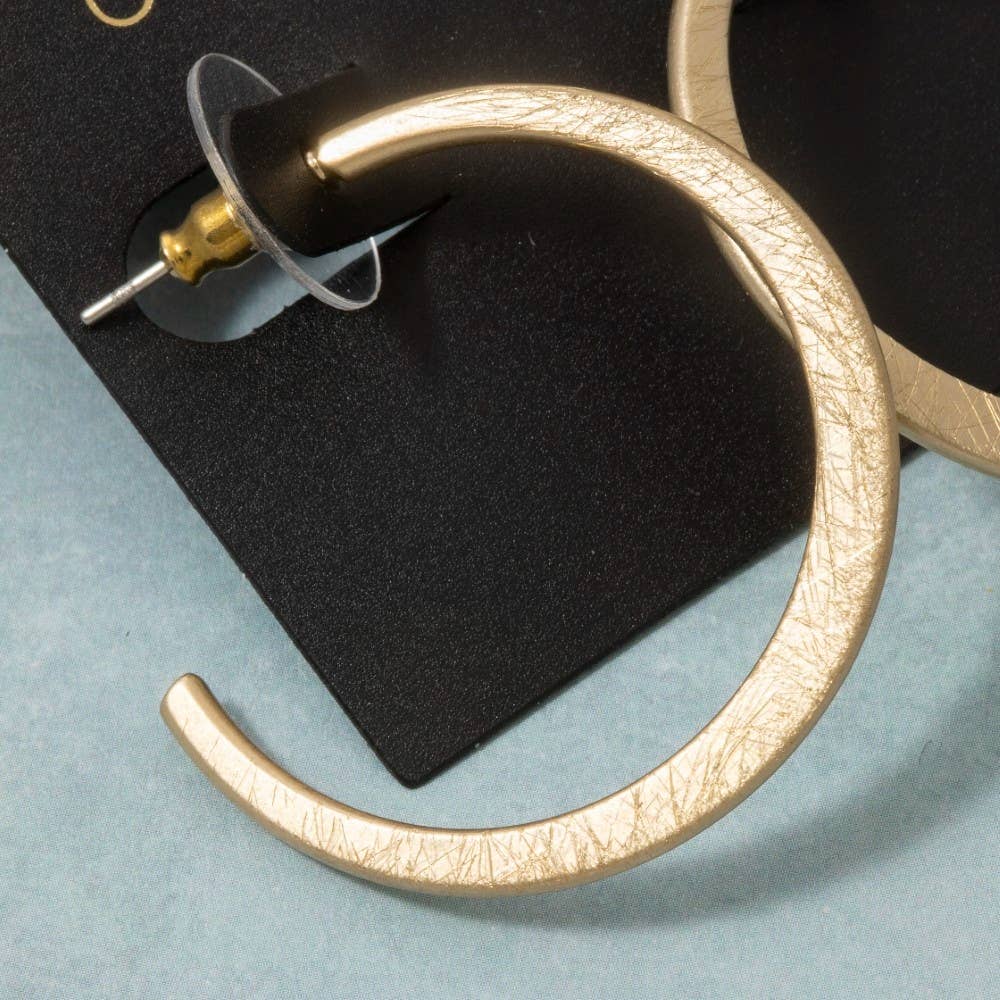 Arma Bushed Texture Gold Hoop Earrings