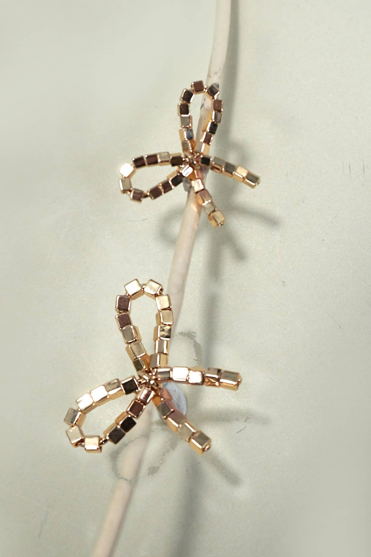 Square Bead Bow Stud Earrings