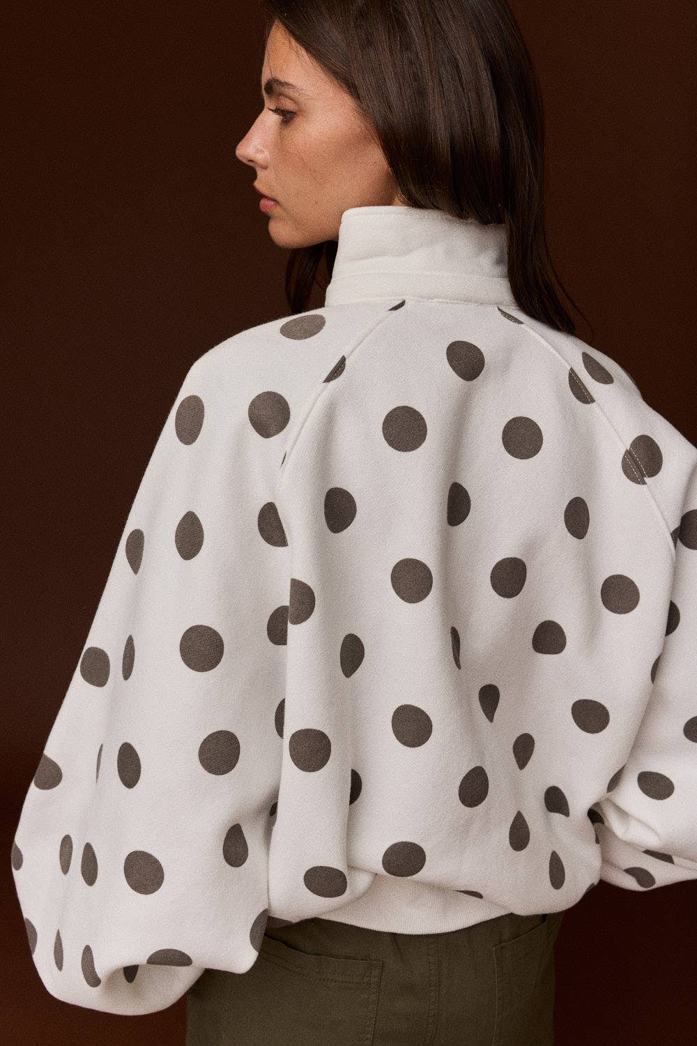 Ariella Collar Half-Snap Button Polka Dot Sweatshirt