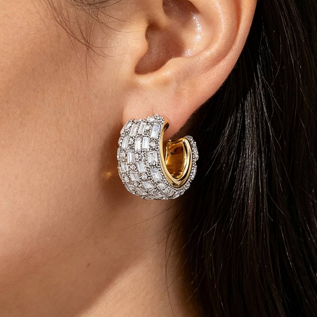 Verma Baguette Rhinestone Hoop Earrings