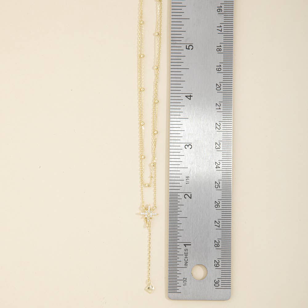 Sally Layered Pave Star Station Chain Y Necklace
