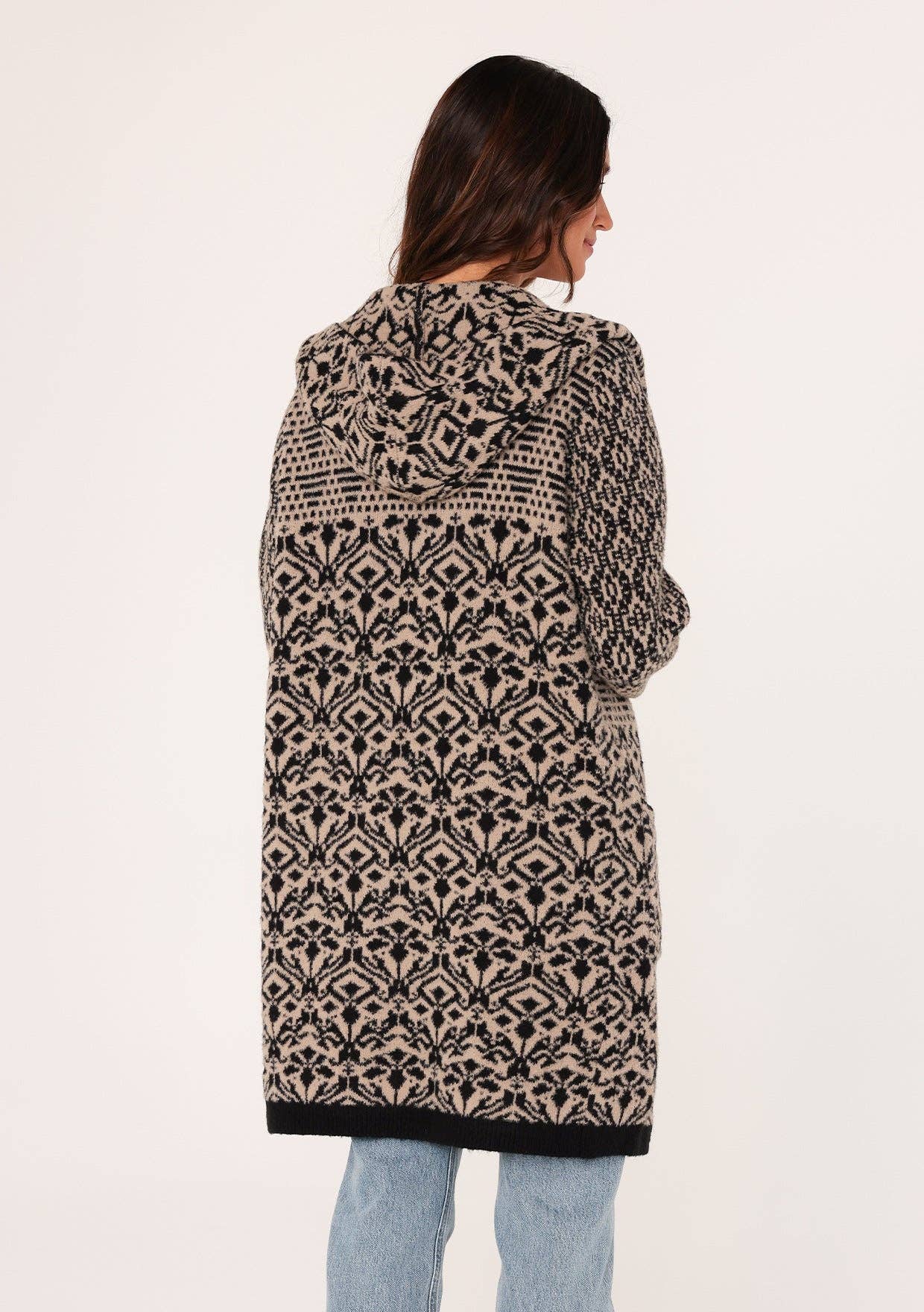 Forna Patchwork Jacquard Open Front Hoodie Cardigan PREORDER